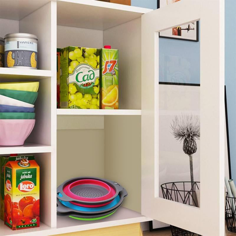 Collapsible Colander Set of 3 round Silicone Kitchen Strainer Set - 2 Pcs 4 Quart and 1 Pcs 2 Quart- Perfect for Draining Pasta, Vegetable and Fruit (Green,Blue, Purple)